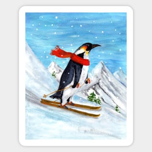 Downhill Skiing Penguin Sticker